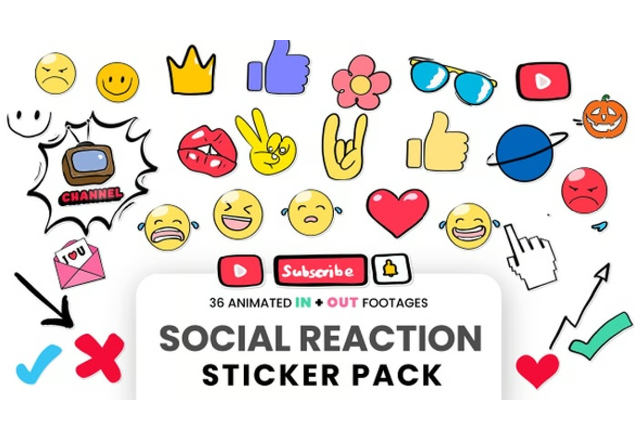 Animated Hand Drawn Social Media Stickers Pack For Premiere Pro CC