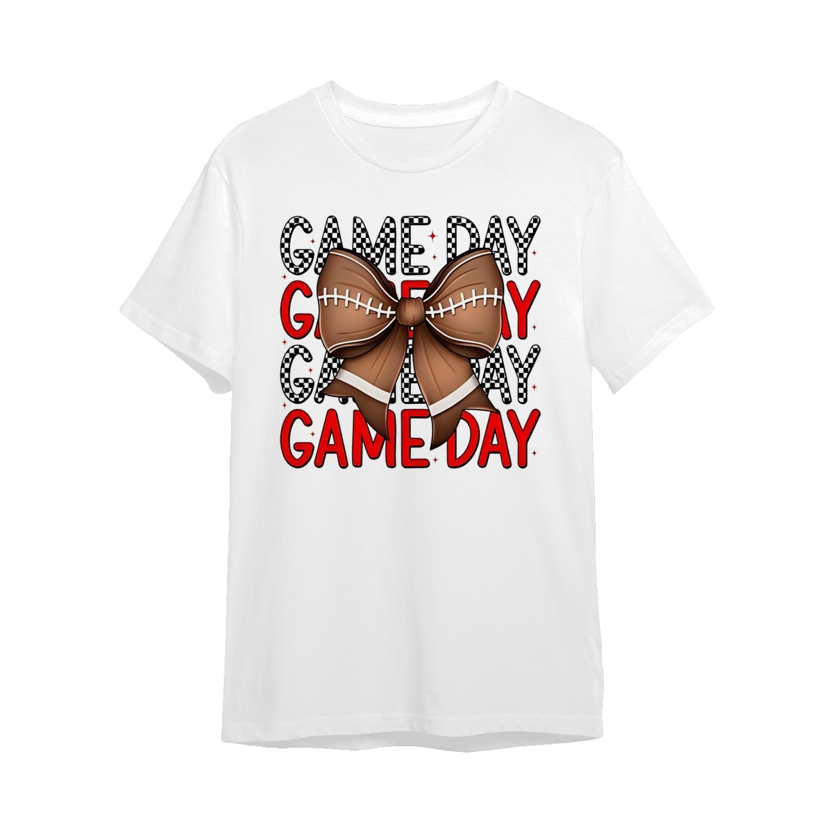 Game Day Football TShirt, Football Mom Shirt, Black Red, Touchdown Season T-Shirt, Coquette Football Bow Tee