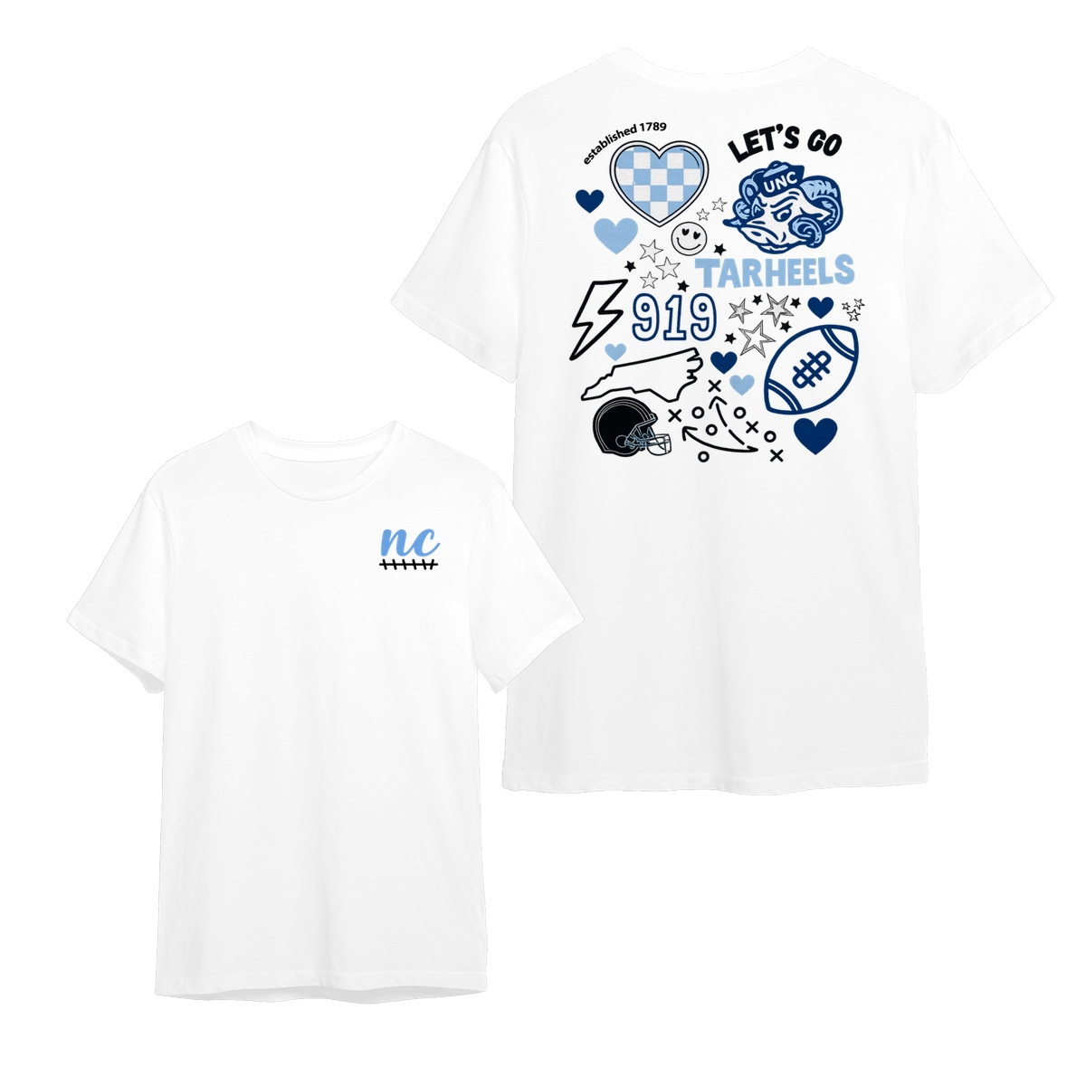 North Carolina Tar Hells Game Day Vintage Football T-Shirt, Retro Sport Style Crewneck Shirt for Football Fans, Unisex, Graphic tee, Vintage College Football, Classic College NCAA Shirt Top Cotton Full Size Full Color Fit Womenswear Menswear Bottom Check