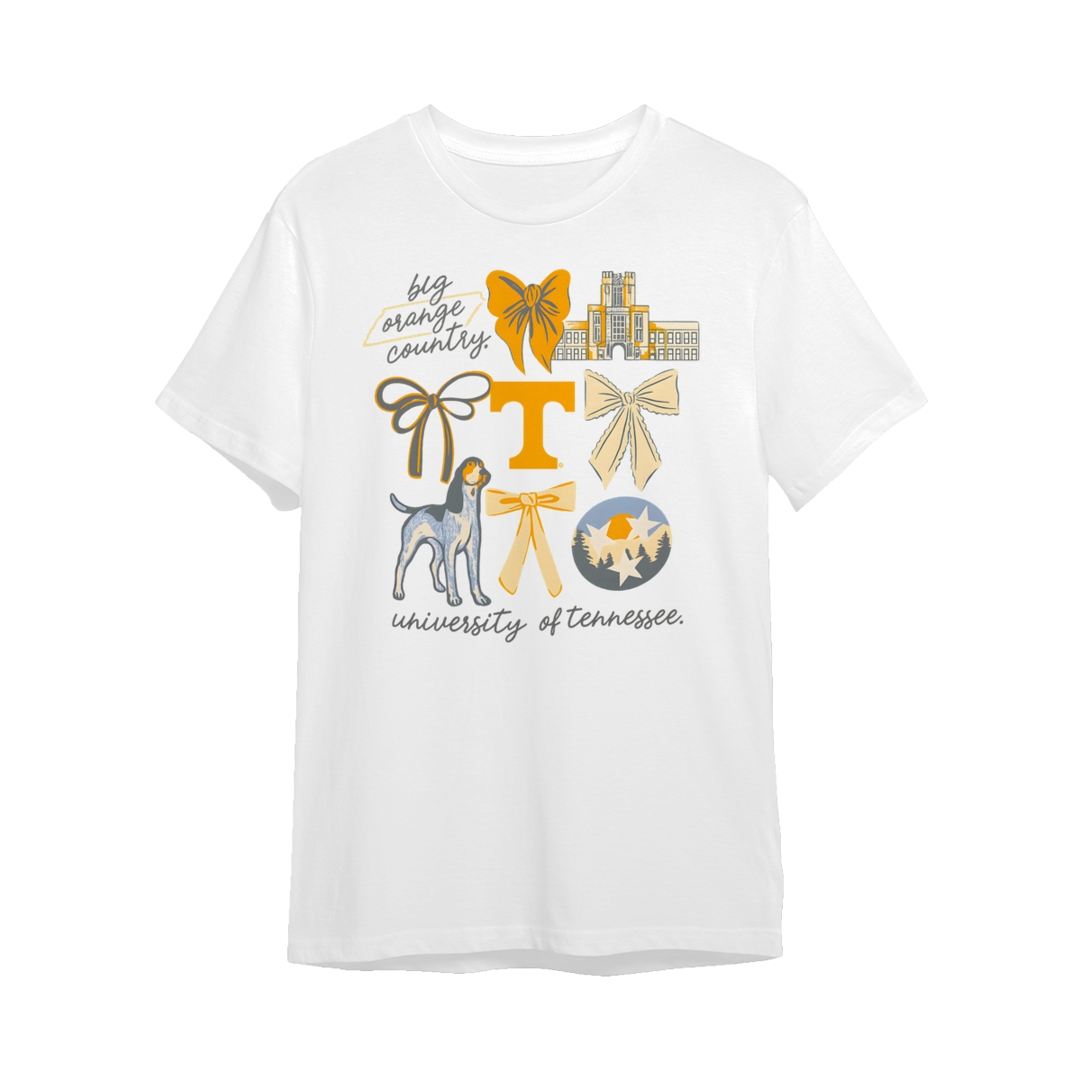 Tennesee Vols Vintage Coquette NCAA College T-Shirt – White Color, All Teams Retro Cotton Crewneck, Preppy Girly Game Day Outfit, Cute Football Fan Tee, Sporty Fall Season Top, Trendy Gift for College Game Lovers Hand-Drawn T-Shirt