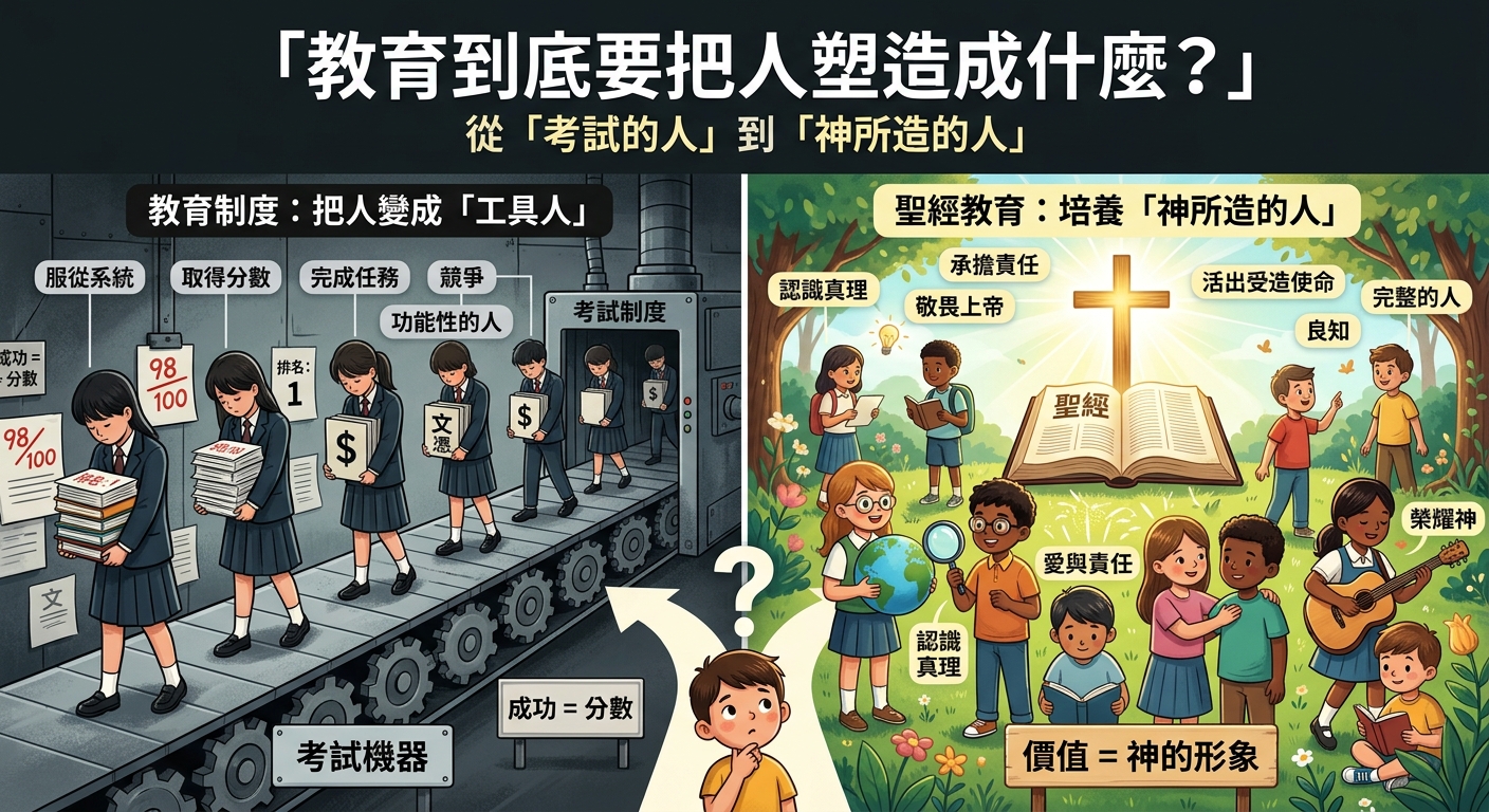 教育究竟是在塑造一个“会服从系统、取得分数、完成任务的人”，还是在塑造一个“认识真理、承担责任、敬畏上帝、活出受造使命的人”？