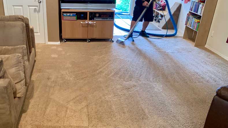 father and son carpet cleaning