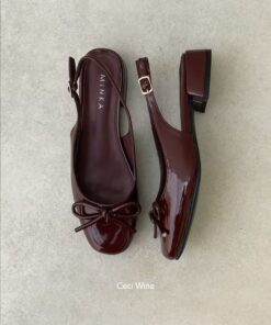 Burgundy Low Heel Sandals, Maroon Shoes Women, Burgundy Footwear, Red Graduation Shoes, Burgundy Low Heels, Cherry Flats, Slingback Low Heels