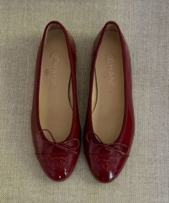 chanel red flats leather