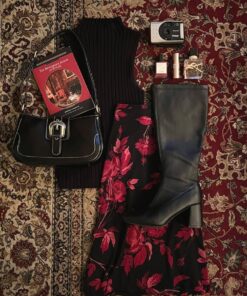 Vampy Fall Outfits, Whimsygoth Fall Outfits, Dark Cherry Outfits, Fall Outfits Whimsigoth, Dark Cherry Aesthetic Outfit, Dark Red Outfit Aesthetic