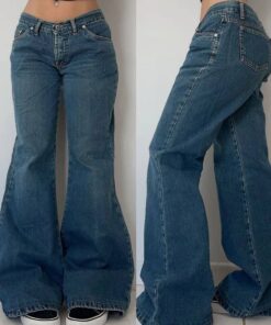 Cyflymder  Harajuku women's jeans solid color fashionable distressed Y2K high street punk rock retro street chic daily casual flared jeans