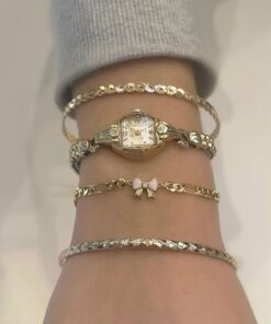 Vintage White Gold Jewelry With Bracelet Strap, Classy Jewelry Stack, Dainty Gold Jewelry With Bracelet Strap, Bracelet With Watch Layering