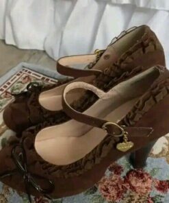 Fairycire Shoes, Neapolitan Shoes, Cute Fairycore Shoes, Chocogirl Outfits, Neapolitan Fashion, Chocolate Coquette, Coquette Shoes Brown