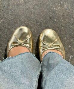 gold ballet flats, similar in style to the Mango leather ballet flats with bow