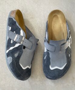 Custom Boston Clogs, Birkenstocks Mules, Birkenstock Clogs Design, Custom Birkenstocks, Casual Gray Round Toe Slippers, Custom Birkenstock Shoes