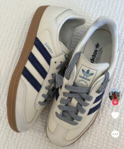 Samba Laces Ideas, Costal Granddaughter Shoes, Coastal Granddaughter Shoes, Samba Laces, Sambas With Navy Stripes, Coastal Sambas
