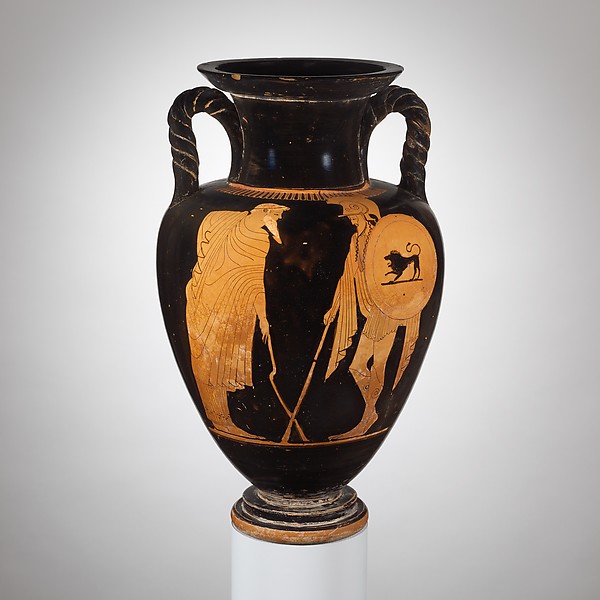 Terracotta neck-amphora (jar) with twisted handles