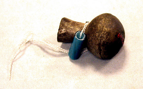 Miniature Hammered Silver Bottle with Blue Bead