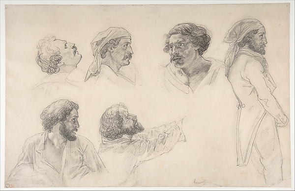 Six studies for Corréard and Savigny in the "Raft of the Medusa"