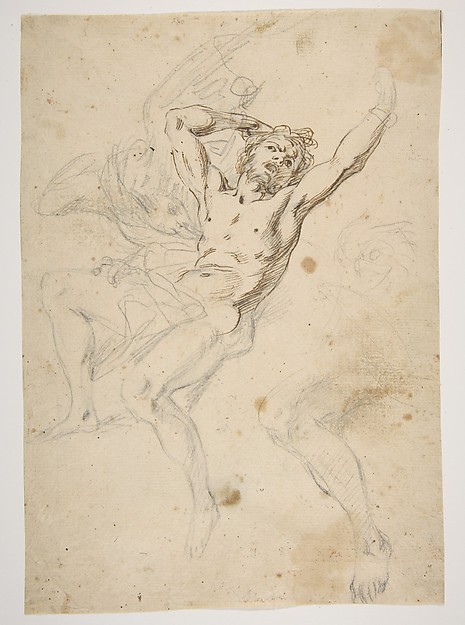 Study for a Prometheus Bound (recto); slight sketch of head and shoulders of man in lead pencil (verso)