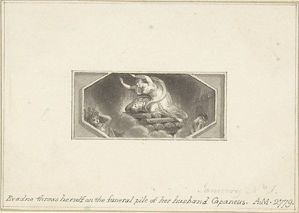 Evadne throws herself on the Funeral Pile of her Husband Capaneus