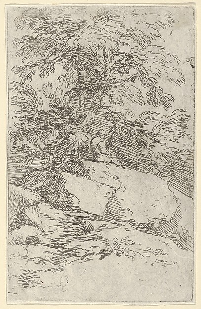 Landscape with a figure seated on a rock