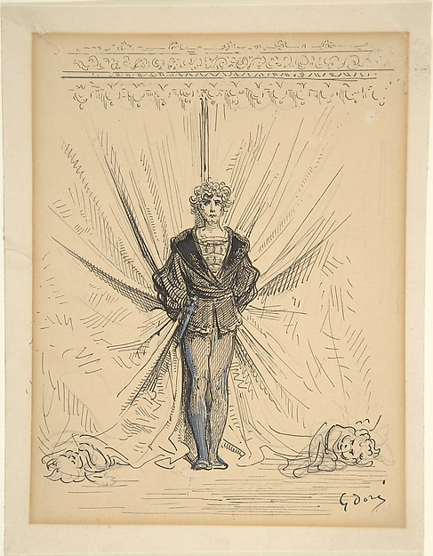 A Costumed Actor in Front of a Curtain