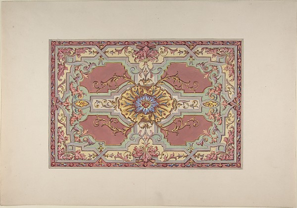 Design for a Painted Ceiling with Strapwork and Foliage on a Rose Background