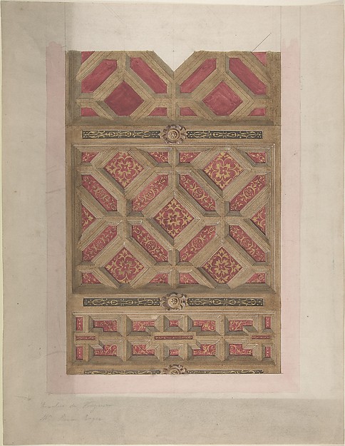 Design for Coffered Ceiling in Red and Gold