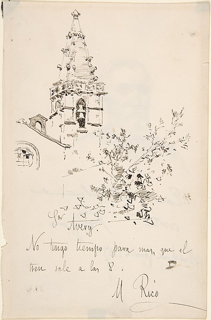 Church Tower with Inscription in Spanish to Avery. Verso: 3/4 View Portrait of Man
