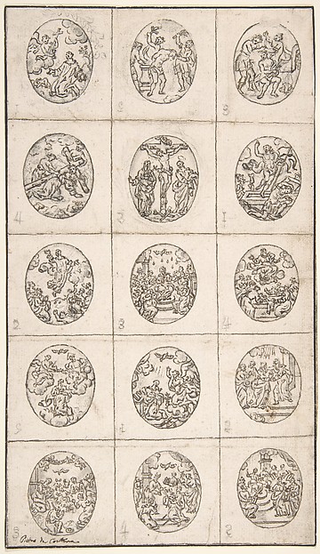 15 Oval Scenes From the Life of Christ and a Scene of a Saint Adoring the Holy Cross