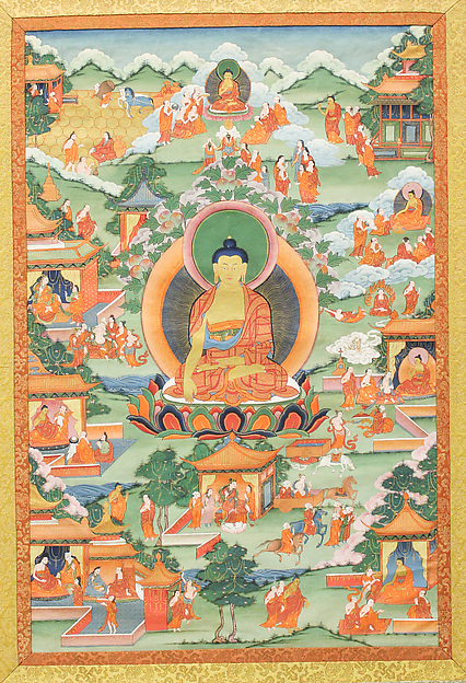 Thangka with Buddha Seated on Lotus Pedestal