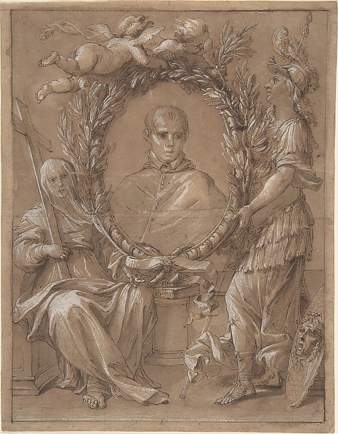 Portrait of an Ecclesiastic Flanked by a Female Saint and Athena