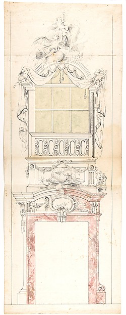 Ecclesiatstical design for a window topped with angels