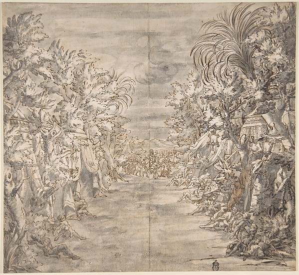 Ornamental Theater Scene with Trees