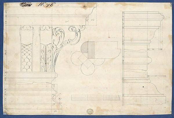 Moldings and Plan for Column on Door of Library Bookcase, from Chippendale Drawings, Vol. II