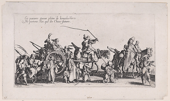 Procession of Roma men, women, and children with horse-drawn cart