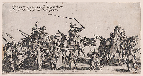 Procession of Roma men, women, and children with horse-drawn cart