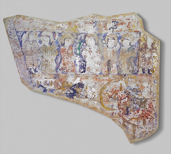 Fragment of Wall Painting with a Scene of Two Horsemen Slaying a Serpent