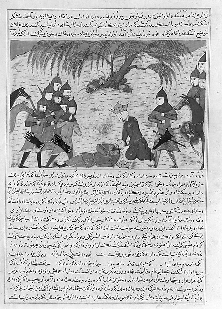 "Alexander the Great and Dying Darius", Folio from a Majma' al-Tavarikh (Compendium of Histories) of Hafiz-i Abru