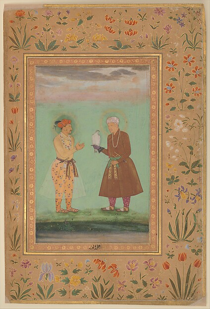 "Jahangir and his Father, Akbar", Folio from the Shah Jahan Album