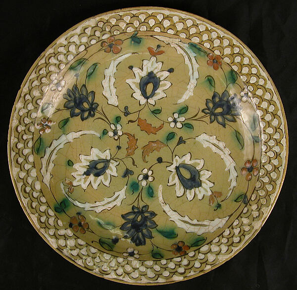 Dish with Floral Designs on an Olive Background