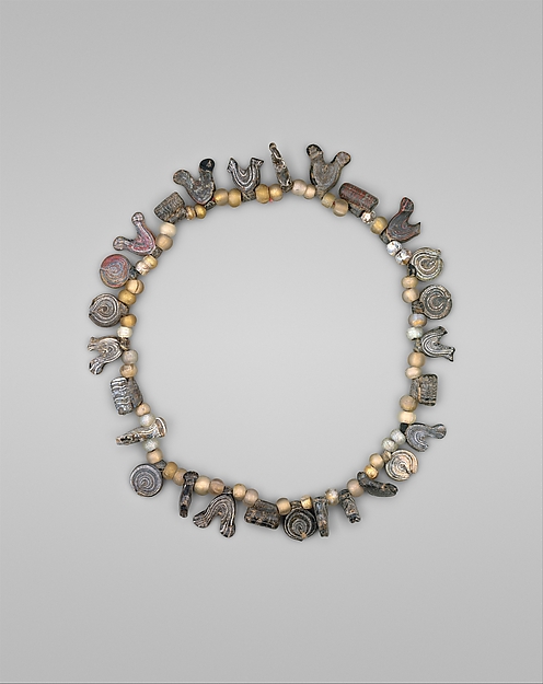 Necklace with Bird, Circle and Cylinder Beads