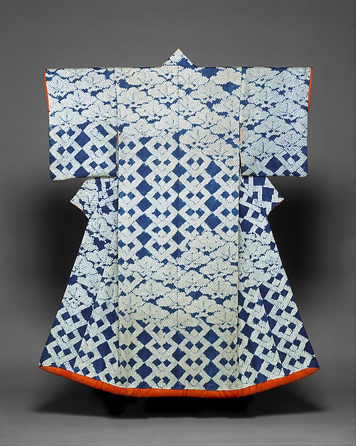 Robe (Kosode) with Pines and Interlocking Squares
