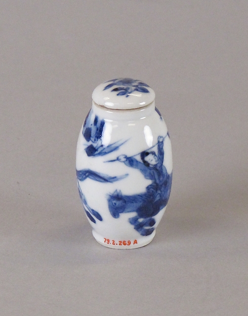 Miniature covered jar with female rider