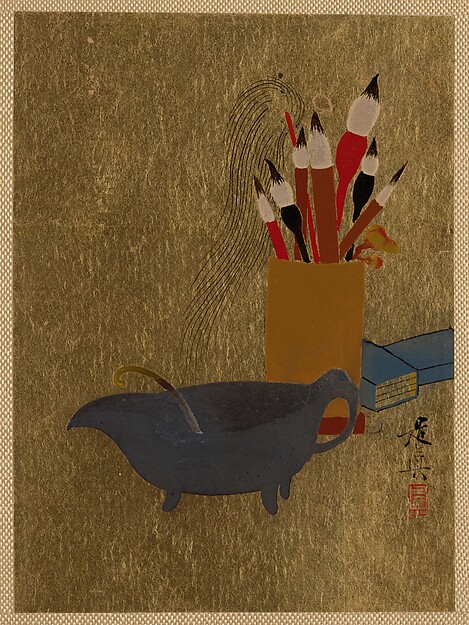 Kettle and Box with Paint Brushes