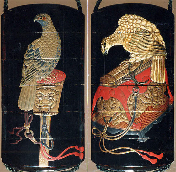 Case (Inrō) with Design of Hawks on Tasseled Perches