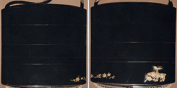 Case (Inrō) with Design of Stag and Deer beside Pines Needles and Maple Leaves