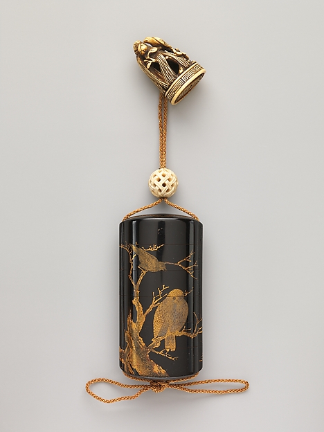 Inrō with Owl and Crows in Tree