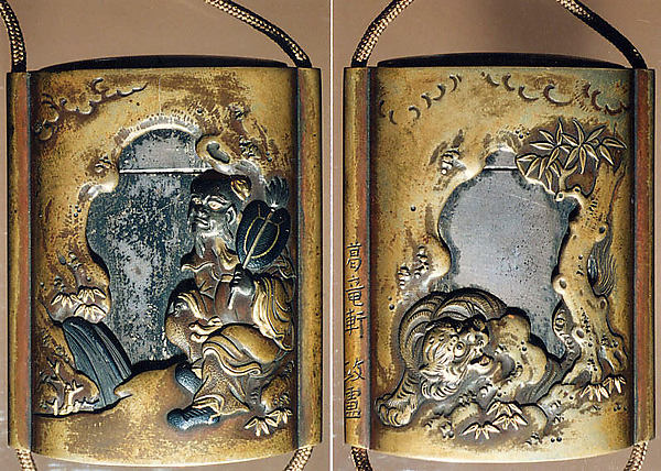 Case (Inrō) with Design of Sage beside a Waterfall (obverse); Tiger beside Rocks and Maple Tree (reverse)