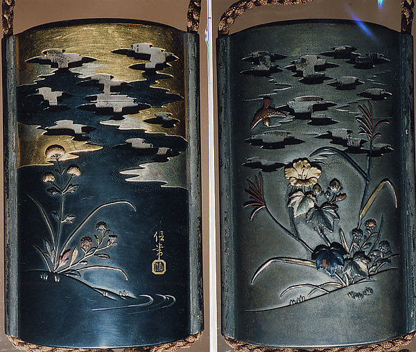 Case (Inrō) with Design of Hibiscus and Autumn Flowers beneath Clouds
