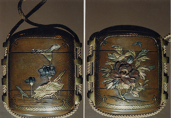 Case (Inrō) with Design of Flowering Lotus (obverse); Flowering Peony and Lotus (reverse)