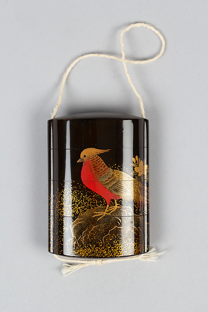 Case (Inrō) with Design of Pheasant on Rocks beside Flowering Azalea