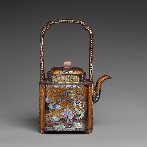 Wine pot with figures in a landscape