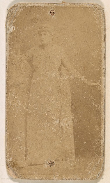 Standing actress in long pale gown, from the Actresses series (N245) issued by Kinney Brothers to promote Sweet Caporal Cigarettes